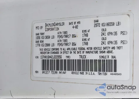 2002 Dodge Ram 1500 St from USA, damaged, VIN 1D7HA16N42J222956